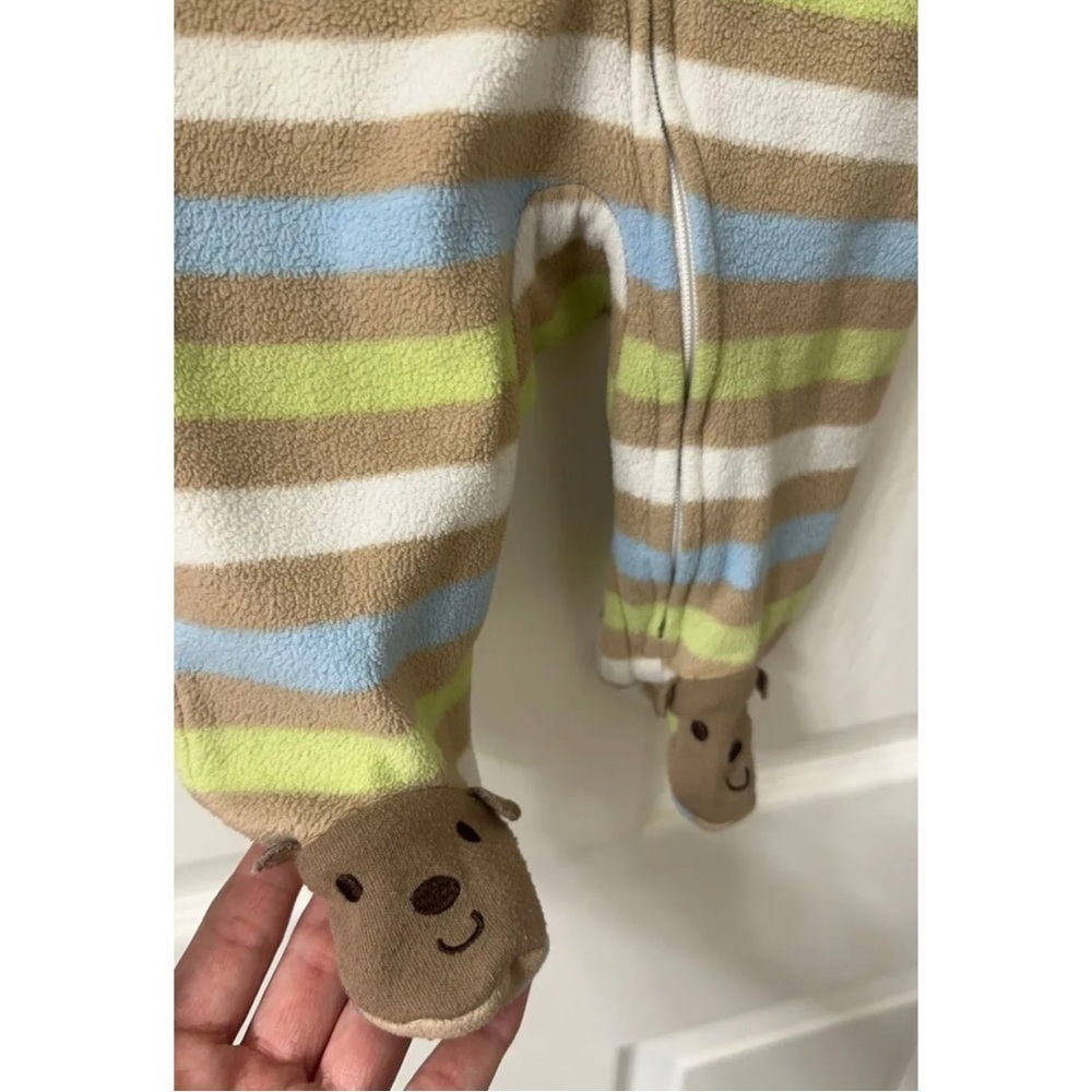 Child Of Mine By Carters Striped Bear Size 0-3 Month Zip upFooted Pajamas - Picture 4 of 5